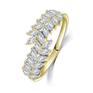 925 Silver Color Crystal CZ Leaf Shape Rings for Women, HA4662